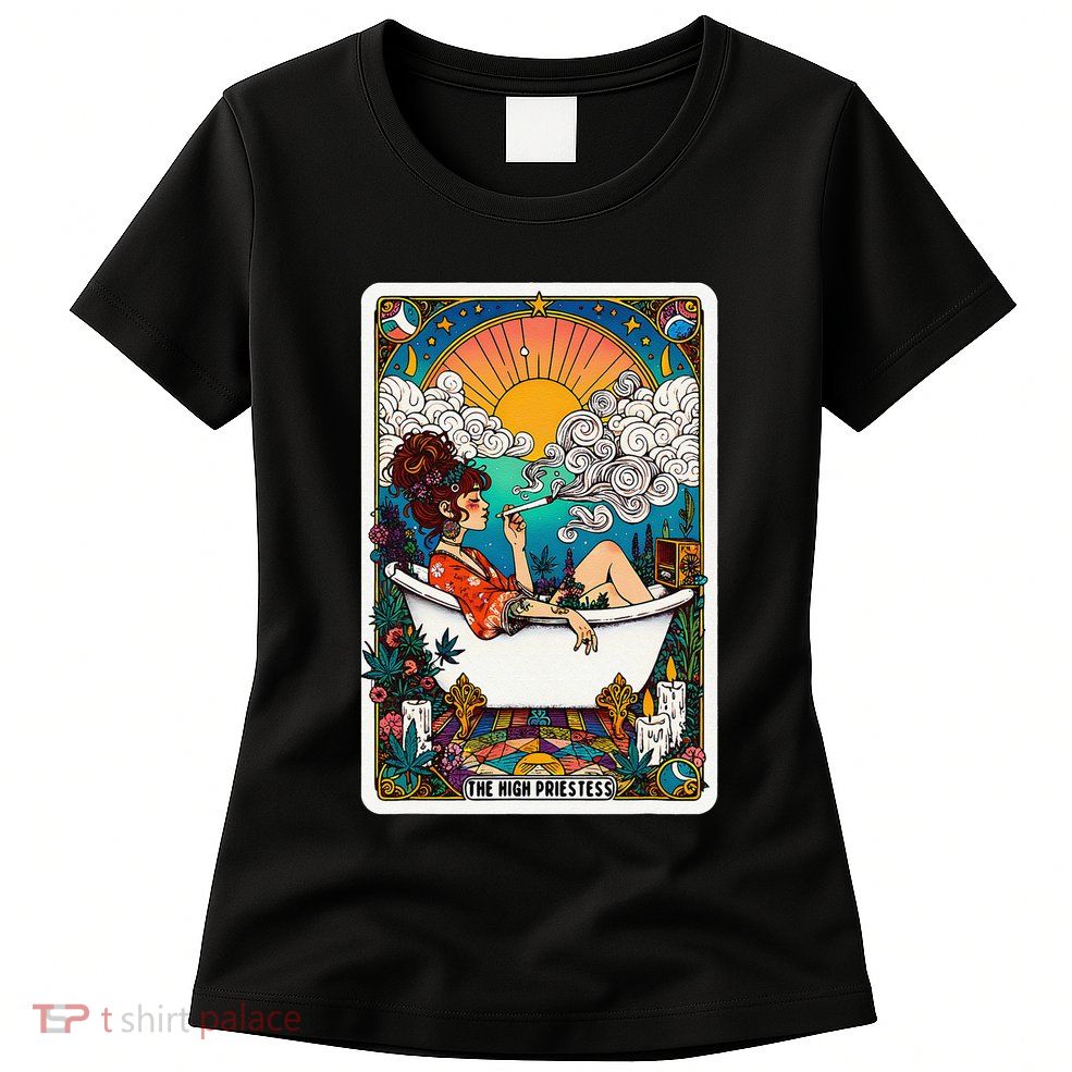 The High Priest.Ess Retro Cannabis Stoner Weed Tarot Card Womens T-Shirt