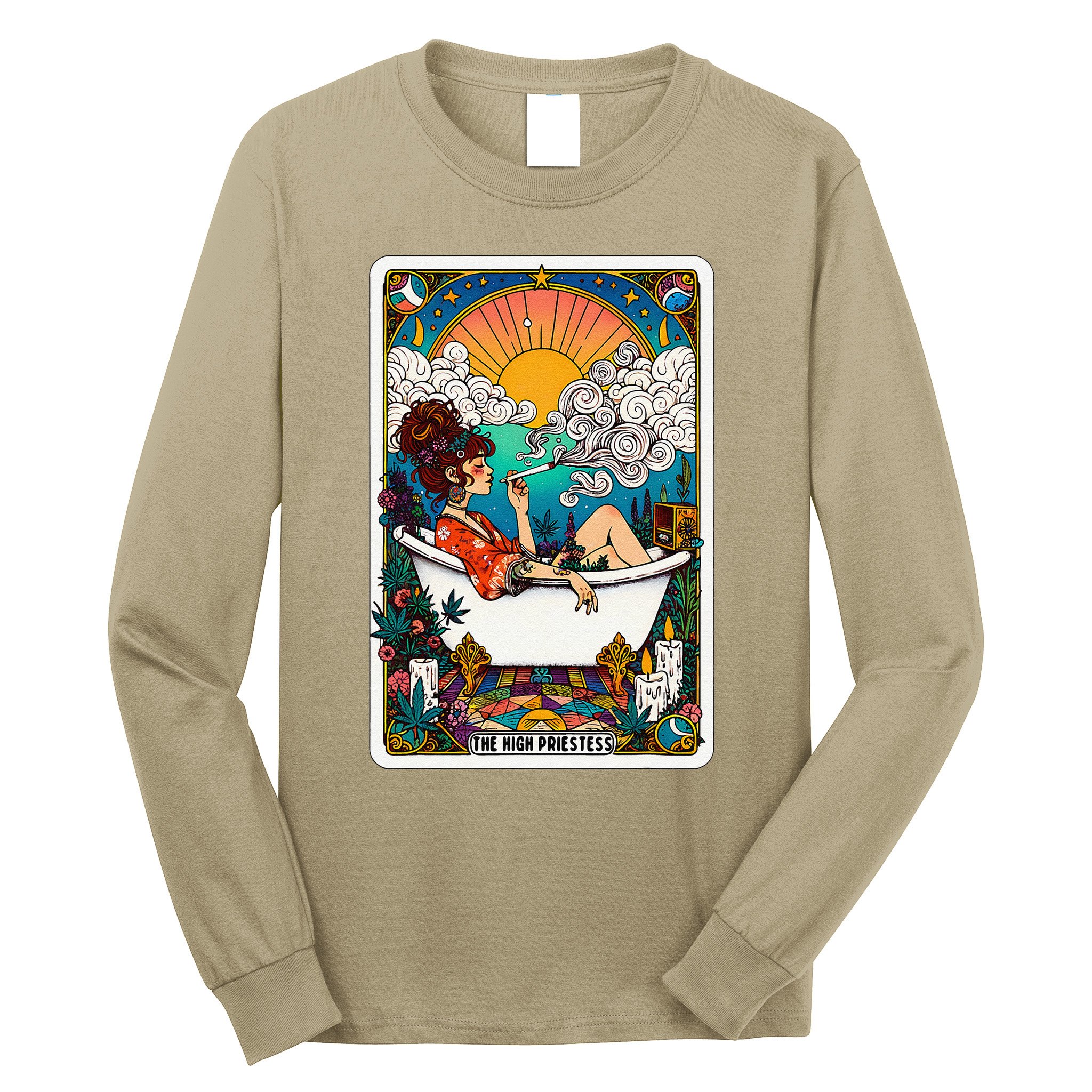 The High Priest.Ess Retro Cannabis Stoner Weed Tarot Card Long Sleeve Shirt