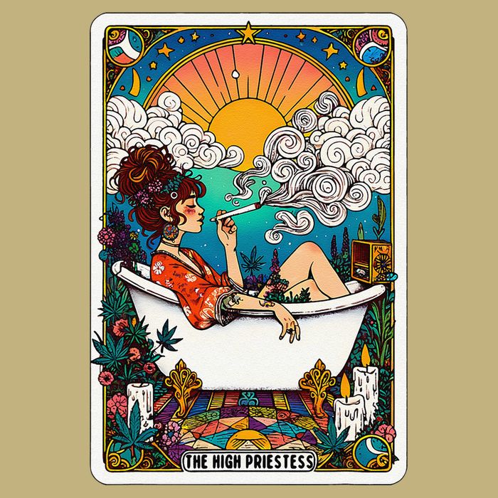 The High Priest.Ess Retro Cannabis Stoner Weed Tarot Card Button