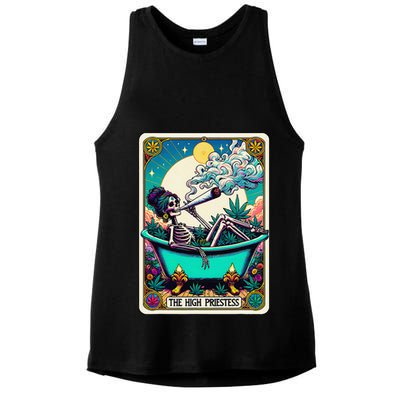 The High Priest.Ess Retro Skeleton Marijuana Weed Tarot Card Ladies PosiCharge Tri-Blend Wicking Tank