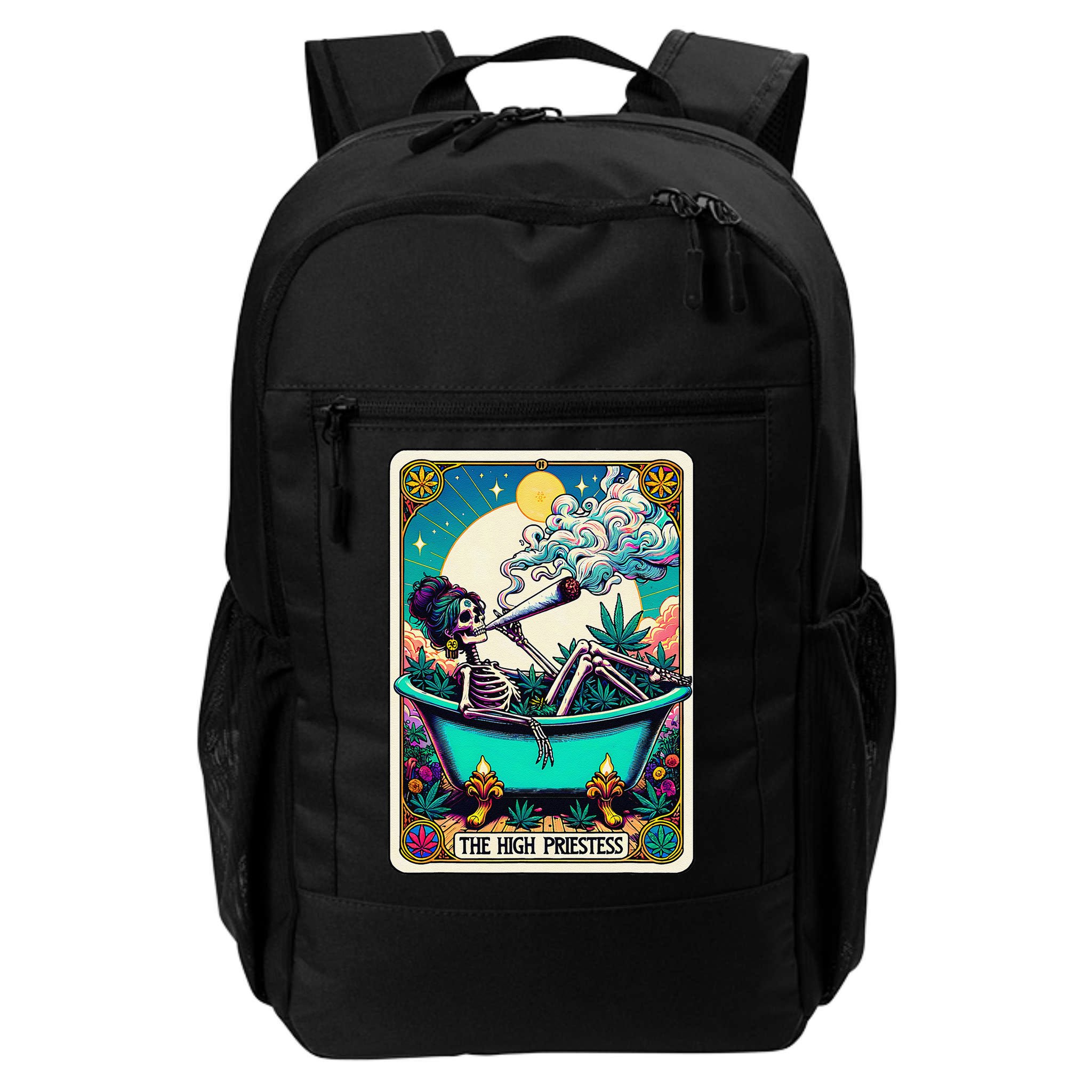 The High Priest.Ess Retro Skeleton Marijuana Weed Tarot Card Backpack