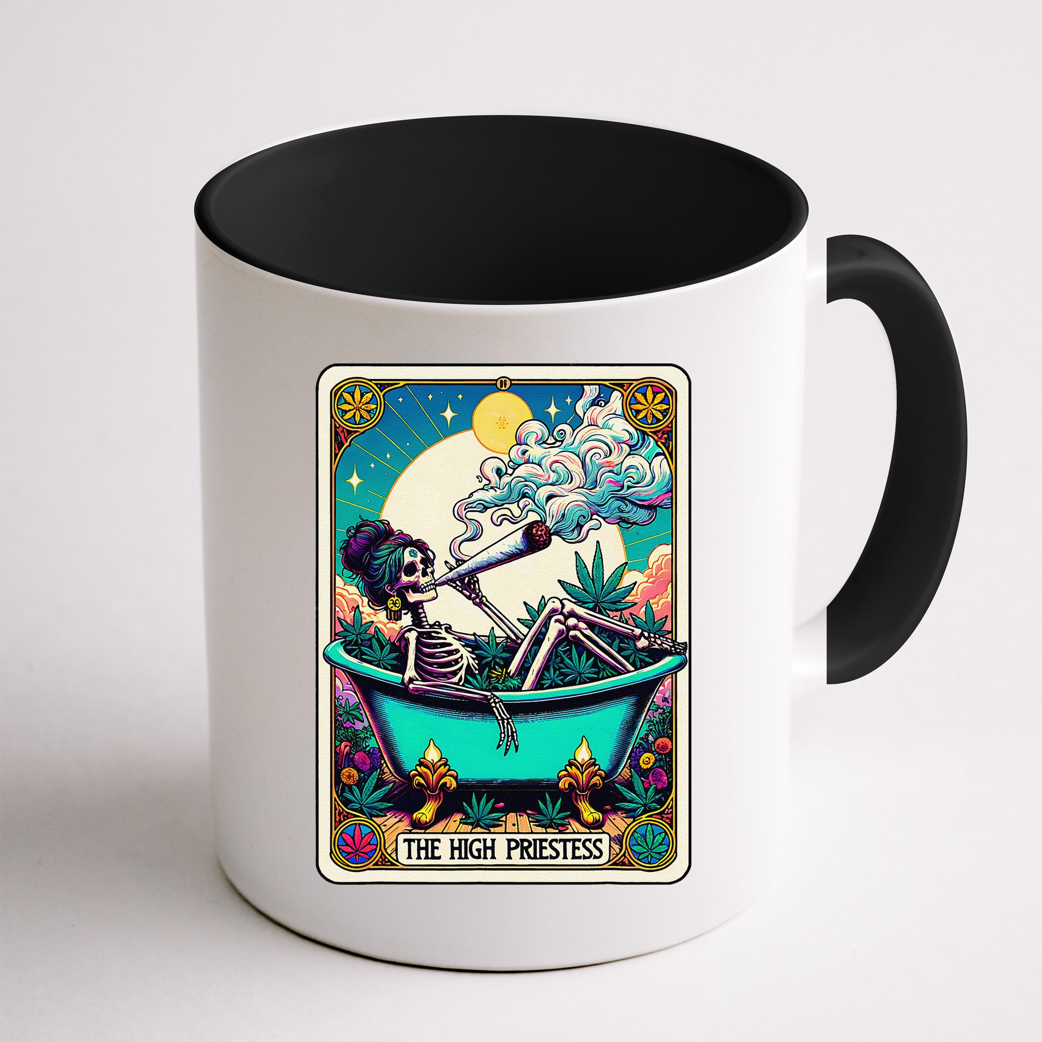 The High Priest.Ess Retro Skeleton Marijuana Weed Tarot Card Mug