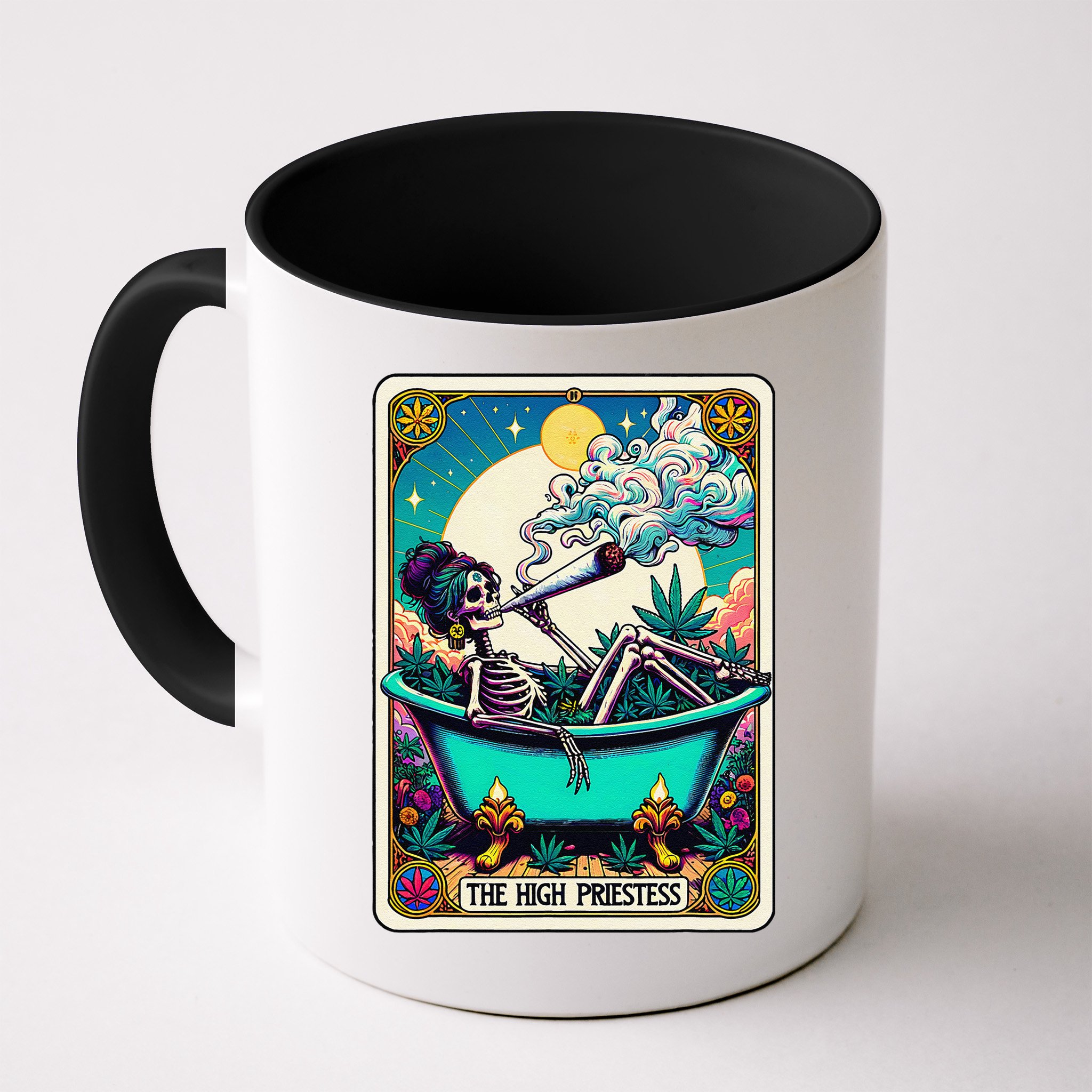 The High Priest.Ess Retro Skeleton Marijuana Weed Tarot Card Mug