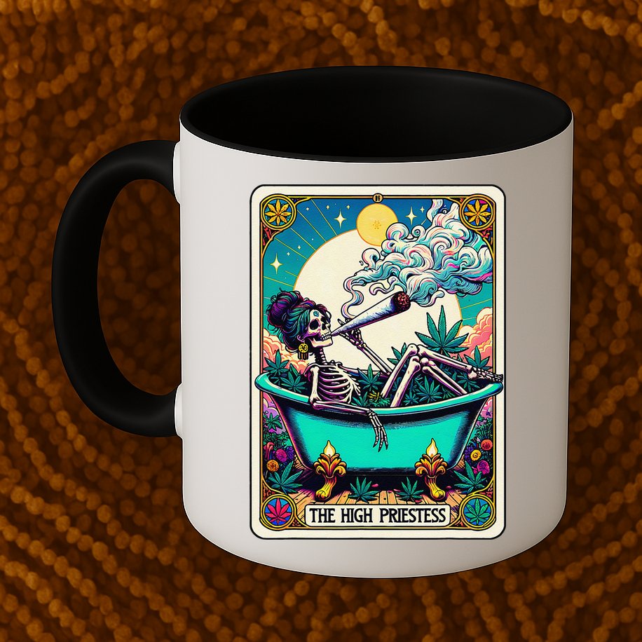 The High Priest.Ess Retro Skeleton Marijuana Weed Tarot Card Mug
