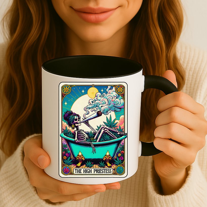 The High Priest.Ess Retro Skeleton Marijuana Weed Tarot Card Mug