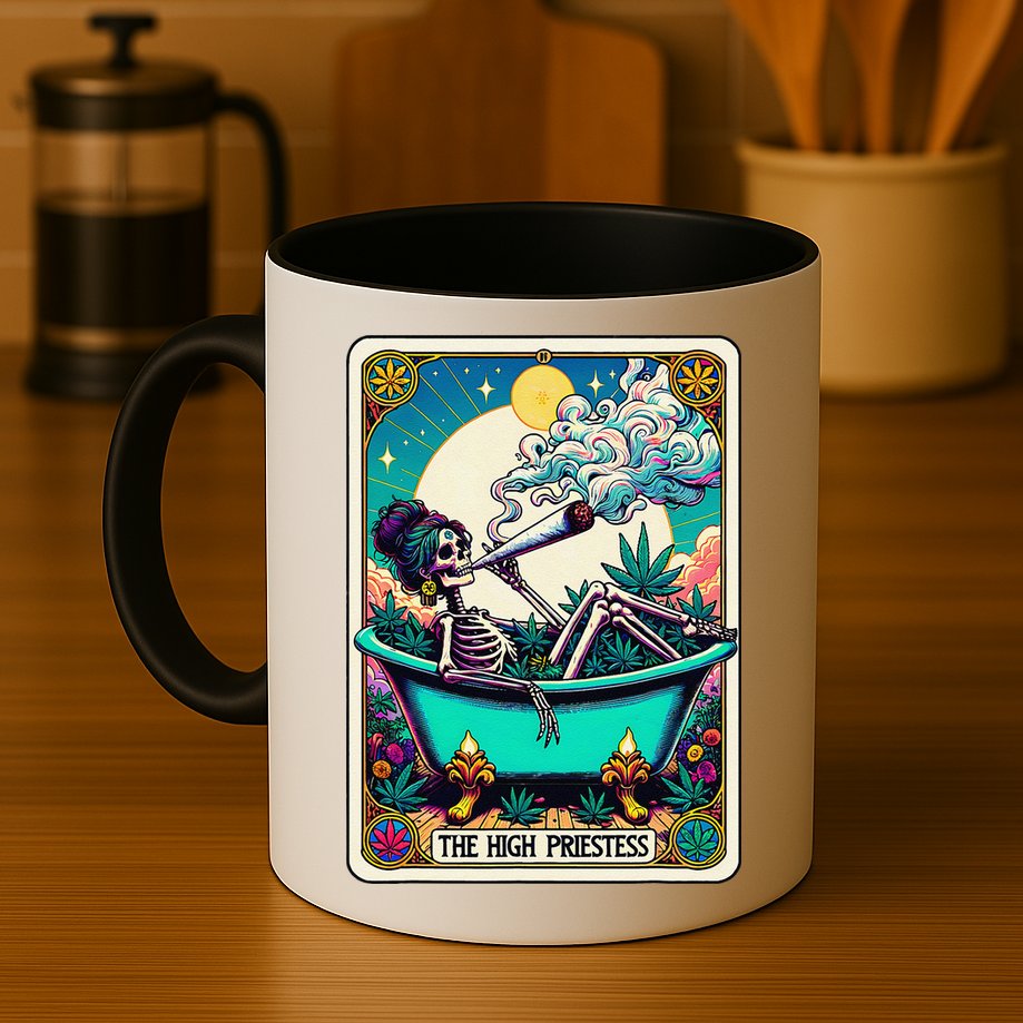 The High Priest.Ess Retro Skeleton Marijuana Weed Tarot Card Mug