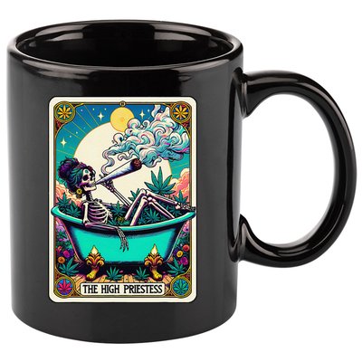 The High Priest.Ess Retro Skeleton Marijuana Weed Tarot Card 11oz C Handle Ceramic Mug
