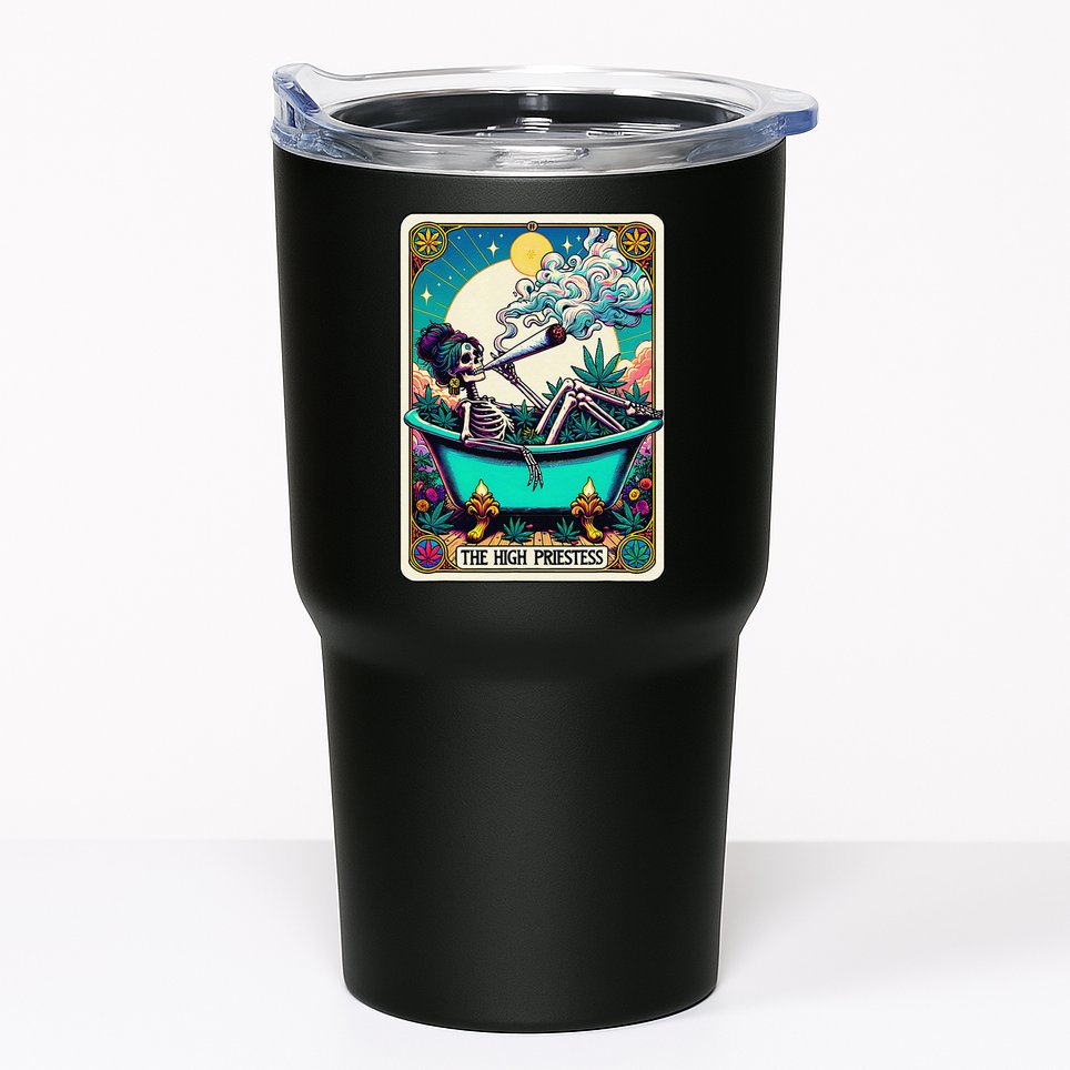 The High Priest.Ess Retro Skeleton Marijuana Weed Tarot Card Tumbler