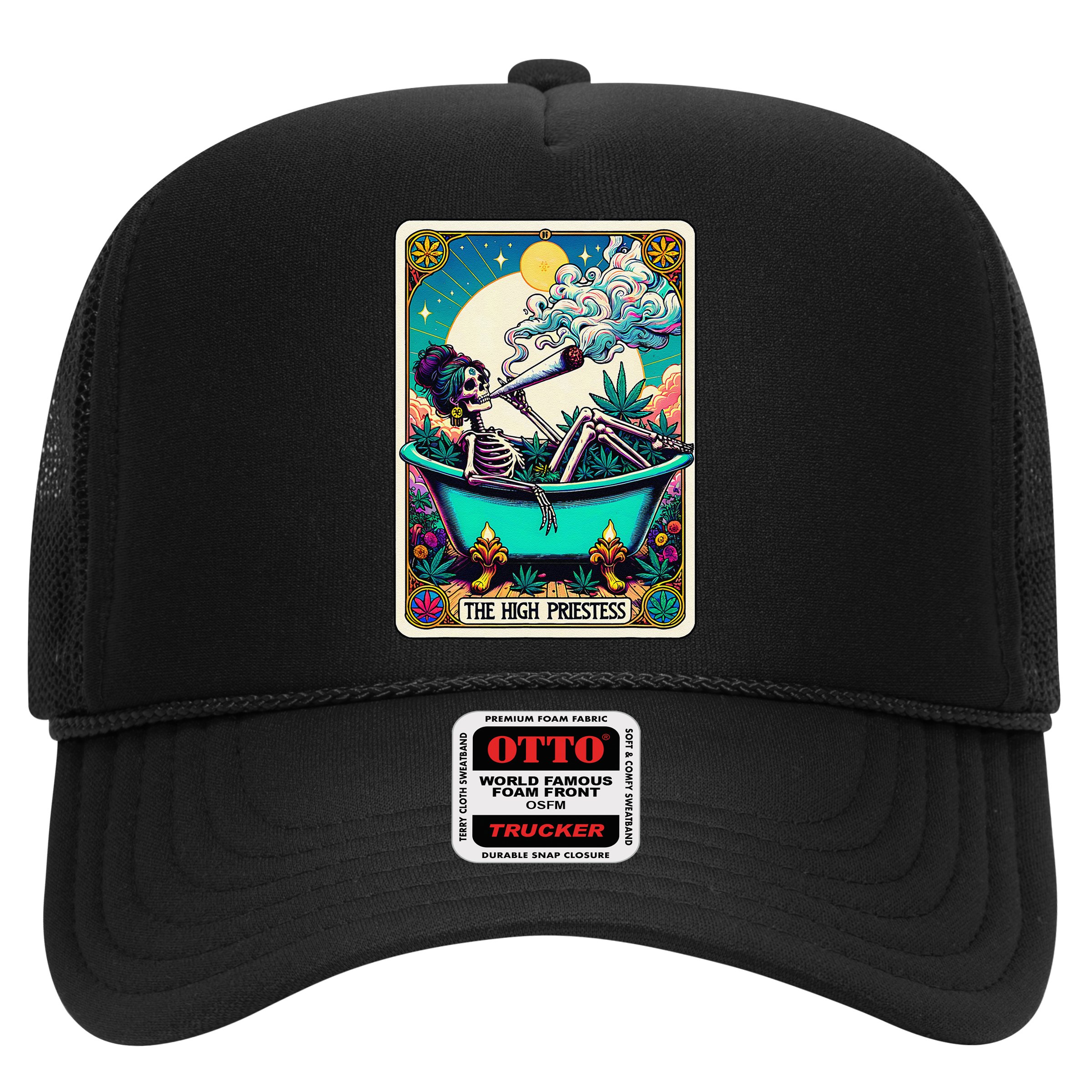 The High Priest.Ess Retro Skeleton Marijuana Weed Tarot Card Hat