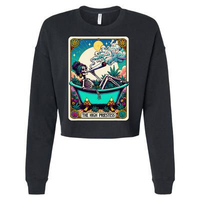 The High Priest.Ess Retro Skeleton Marijuana Weed Tarot Card Cropped Pullover Crew