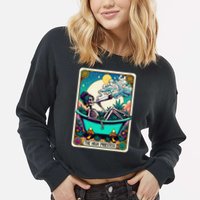 The High Priest.Ess Retro Skeleton Marijuana Weed Tarot Card Cropped Pullover Crew