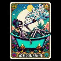 The High Priest.Ess Retro Skeleton Marijuana Weed Tarot Card Cropped Pullover Crew