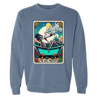 The High Priest.Ess Retro Skeleton Marijuana Weed Tarot Card Garment-Dyed Sweatshirt