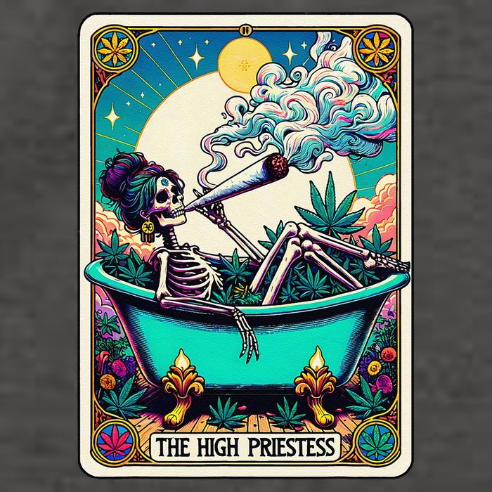 The High Priest.Ess Retro Skeleton Marijuana Weed Tarot Card Vector Backpack