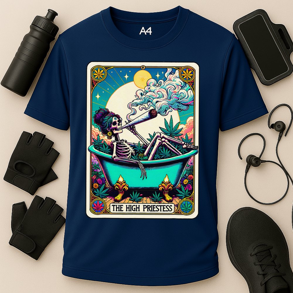 The High Priest.Ess Retro Skeleton Marijuana Weed Tarot Card Performance Shirt
