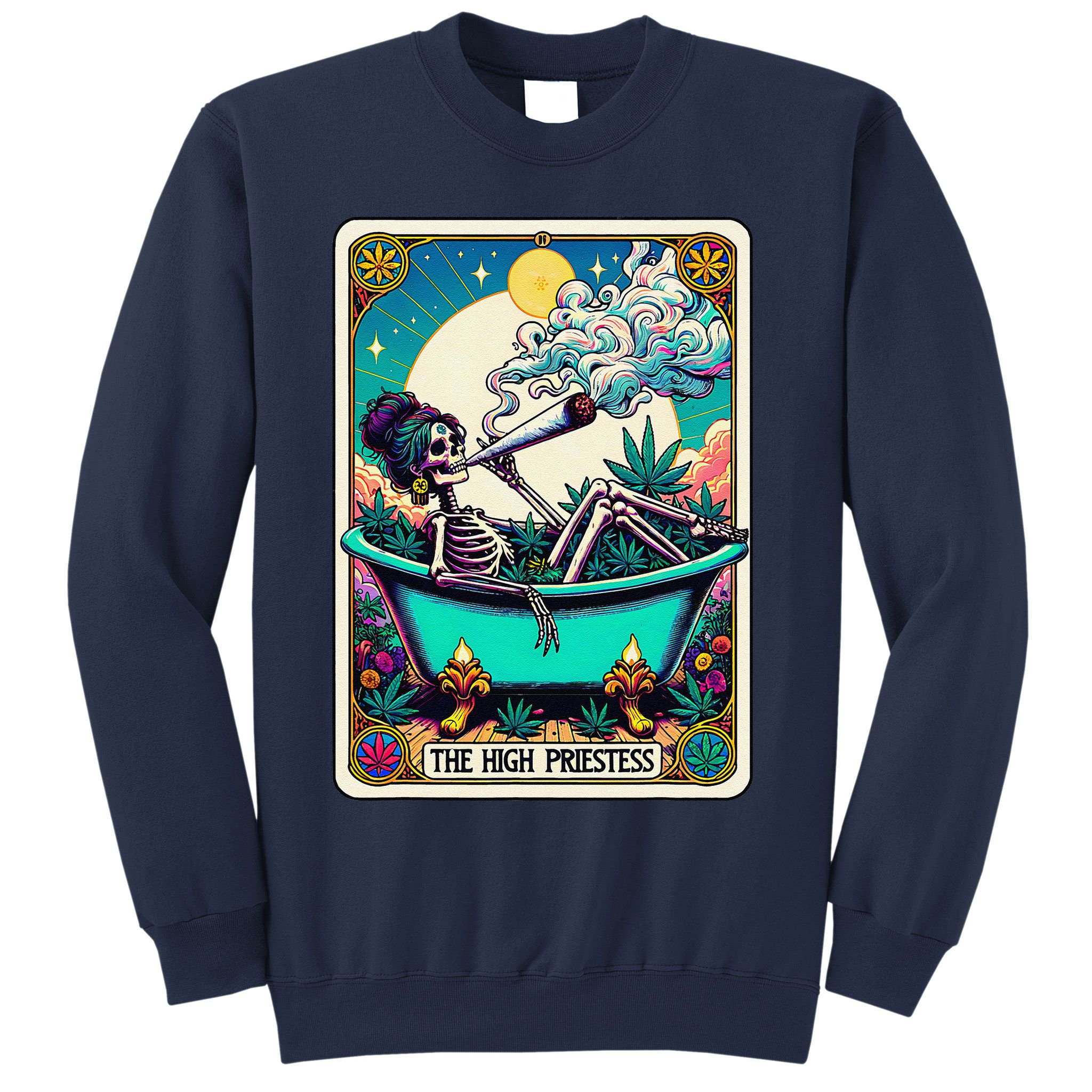 The High Priest.Ess Retro Skeleton Marijuana Weed Tarot Card Sweatshirt