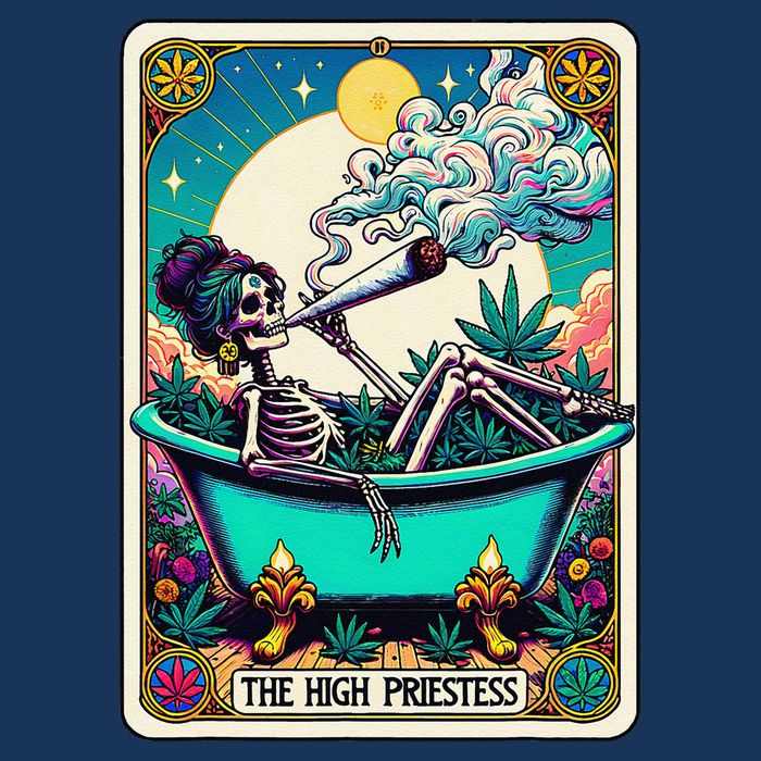 The High Priest.Ess Retro Skeleton Marijuana Weed Tarot Card Sweatshirt