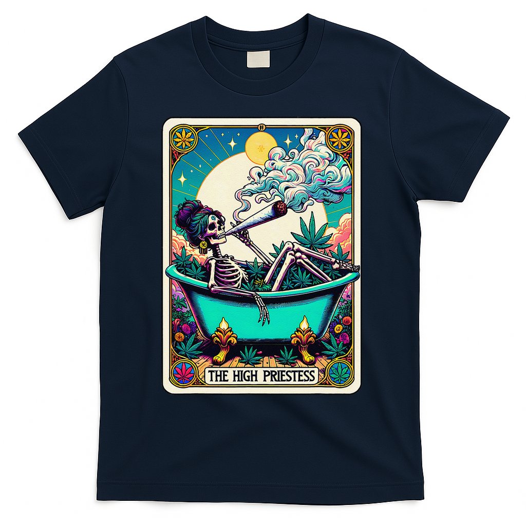 The High Priest.Ess Retro Skeleton Marijuana Weed Tarot Card T-Shirt