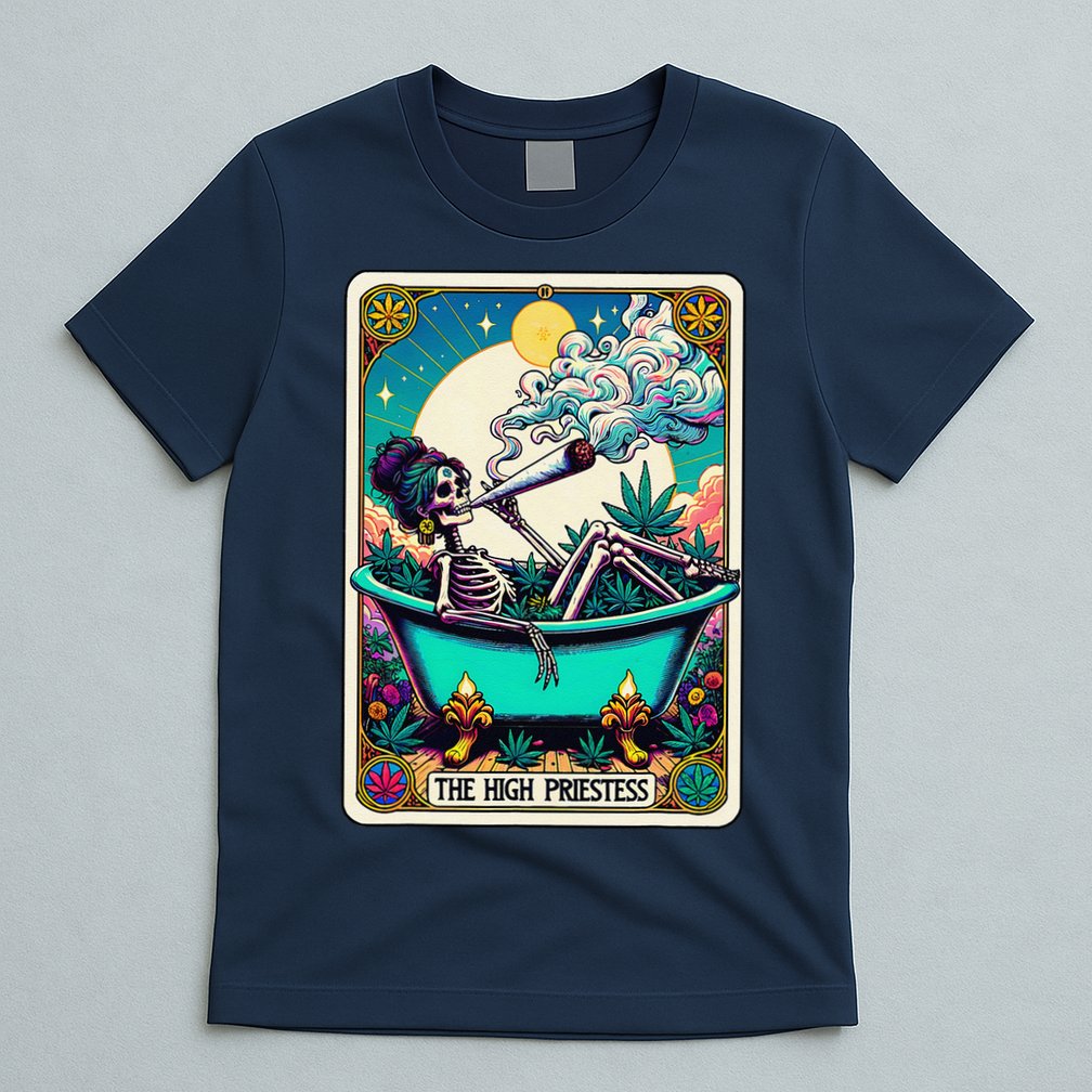 The High Priest.Ess Retro Skeleton Marijuana Weed Tarot Card T-Shirt