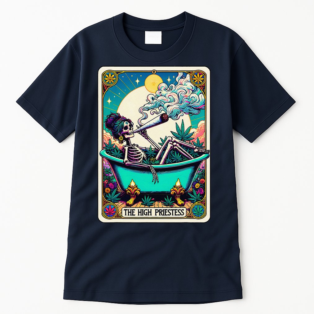 The High Priest.Ess Retro Skeleton Marijuana Weed Tarot Card Tall T-Shirt