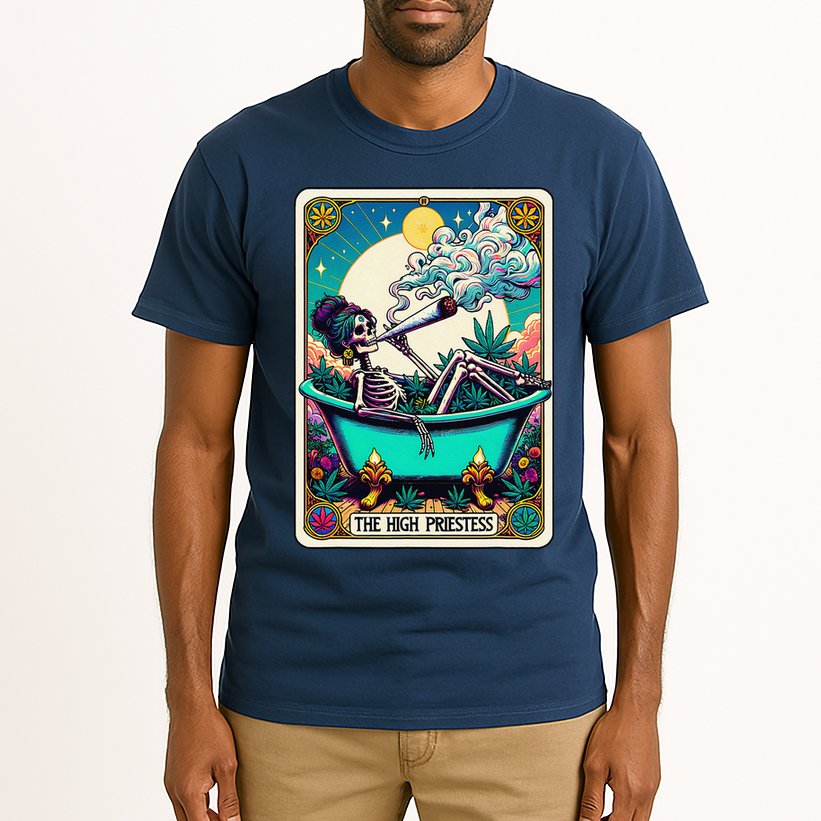 The High Priest.Ess Retro Skeleton Marijuana Weed Tarot Card Tall T-Shirt