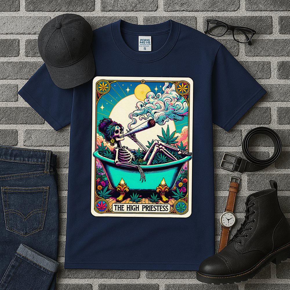 The High Priest.Ess Retro Skeleton Marijuana Weed Tarot Card Tall T-Shirt