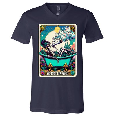 The High Priest.Ess Retro Skeleton Marijuana Weed Tarot Card V-Neck T-Shirt
