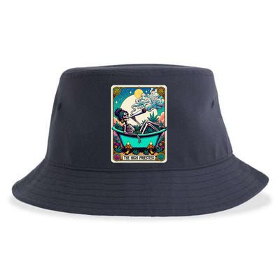 The High Priest.Ess Retro Skeleton Marijuana Weed Tarot Card Sustainable Bucket Hat