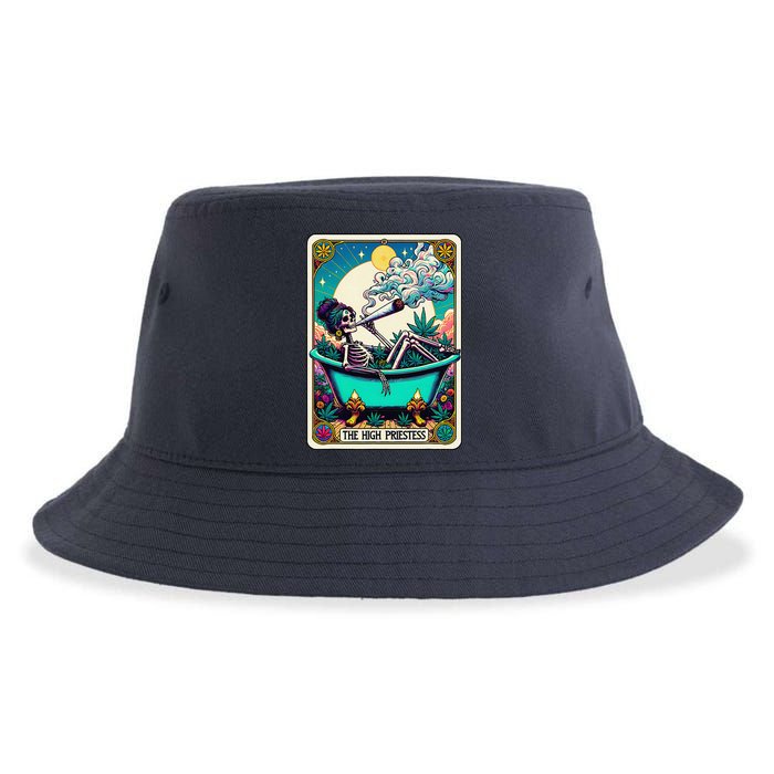 The High Priest.Ess Retro Skeleton Marijuana Weed Tarot Card Sustainable Bucket Hat