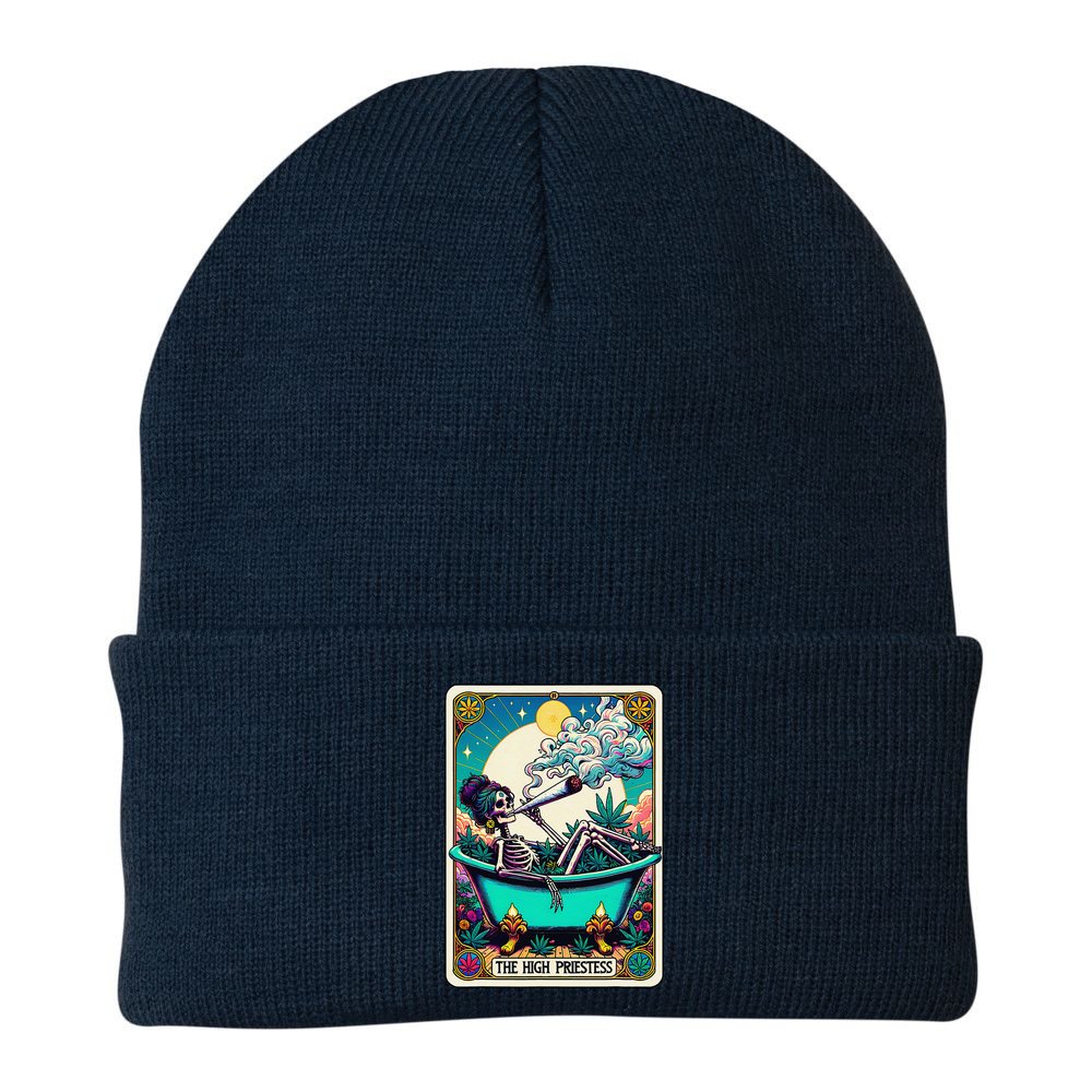 The High Priest.Ess Retro Skeleton Marijuana Weed Tarot Card Beanie
