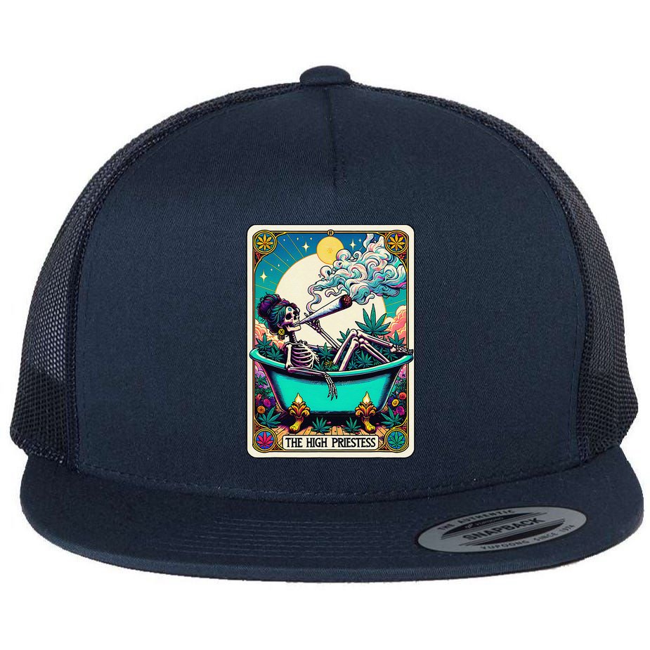 The High Priest.Ess Retro Skeleton Marijuana Weed Tarot Card Flat Bill Trucker Hat