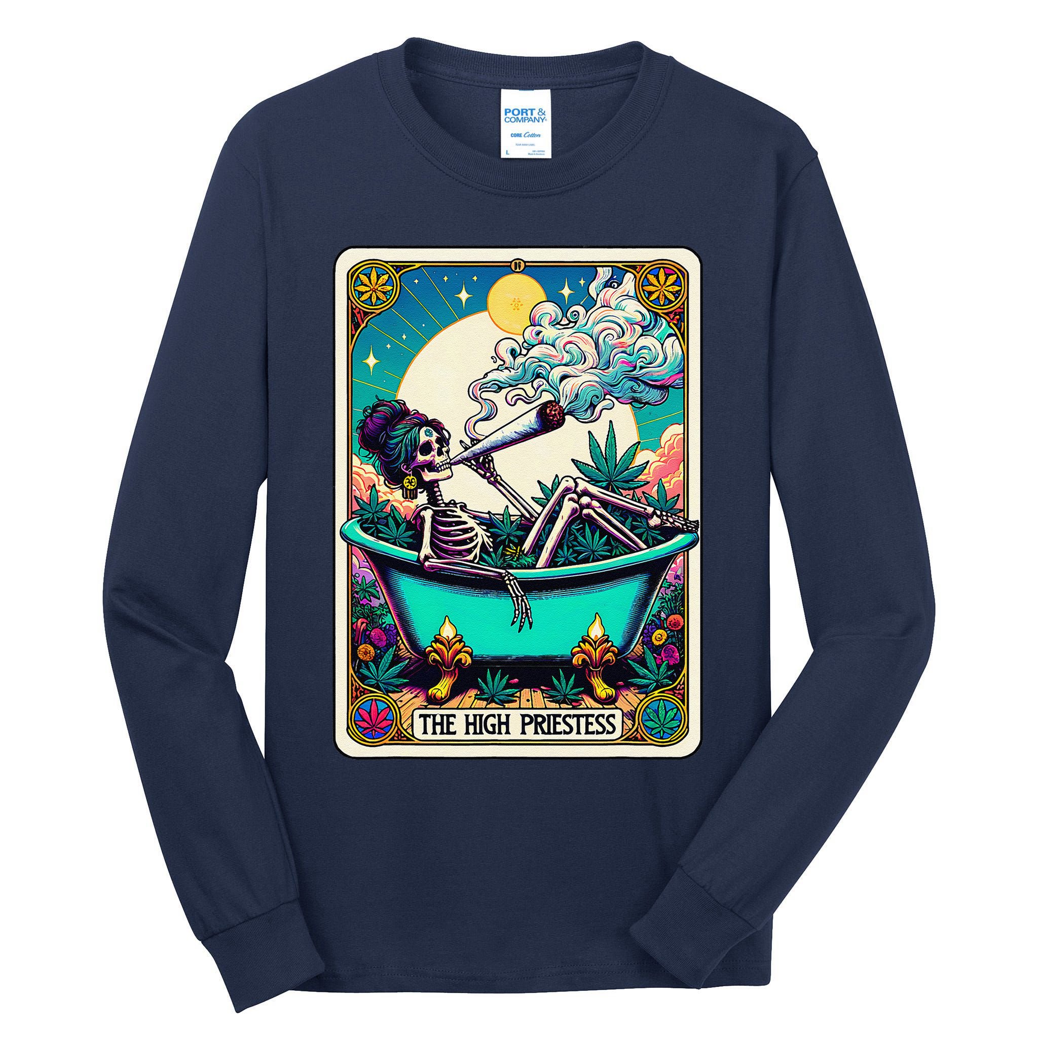 The High Priest.Ess Retro Skeleton Marijuana Weed Tarot Card Tall Long Sleeve T-Shirt
