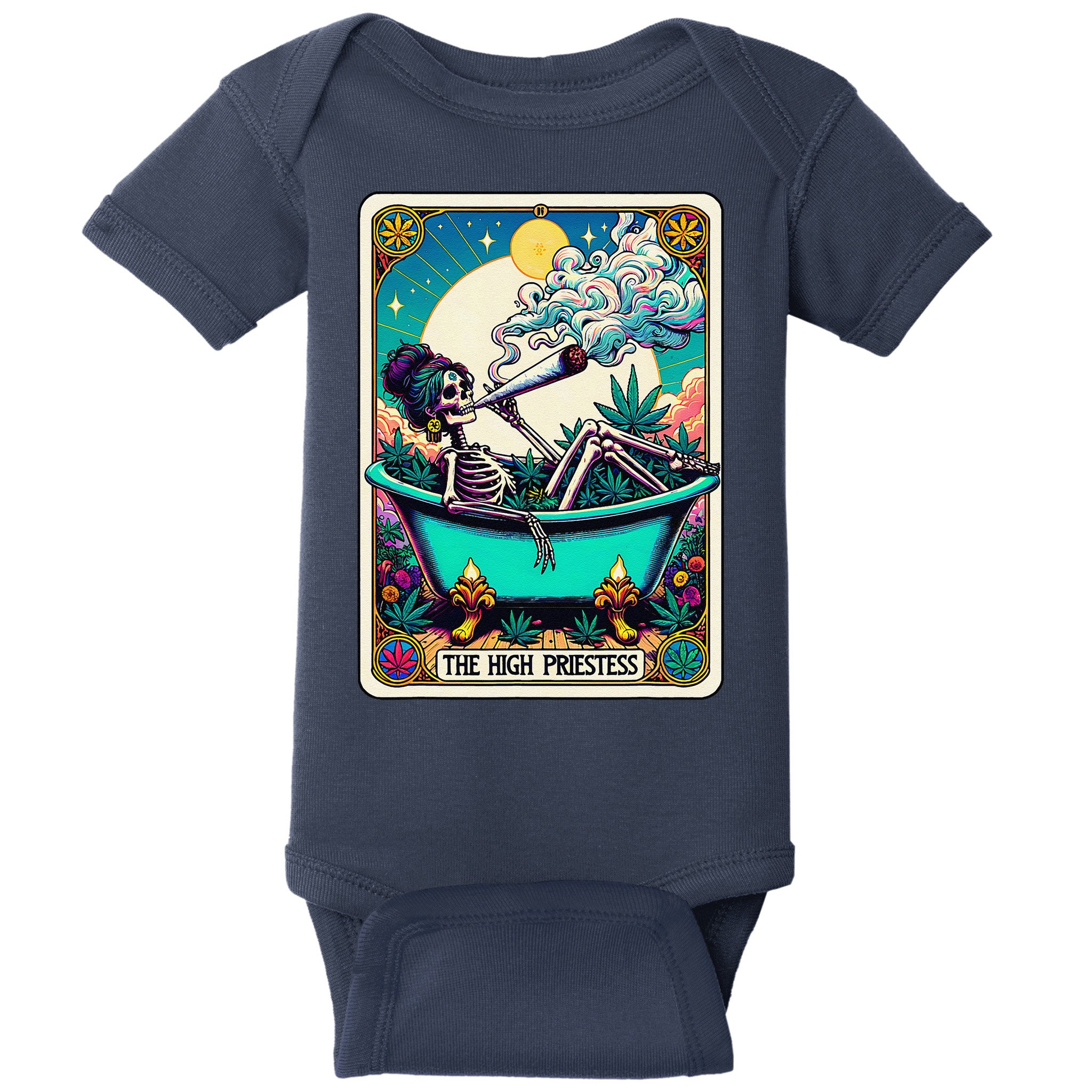 The High Priest.Ess Retro Skeleton Marijuana Weed Tarot Card Baby Bodysuit