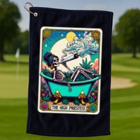 The High Priest.Ess Retro Skeleton Marijuana Weed Tarot Card Golf Towel