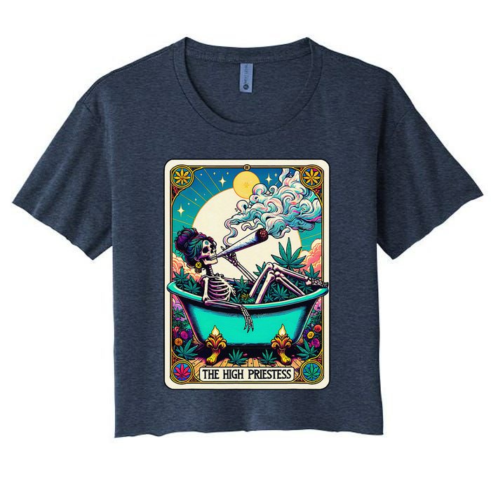 The High Priest.Ess Retro Skeleton Marijuana Weed Tarot Card Women's Crop Top Tee
