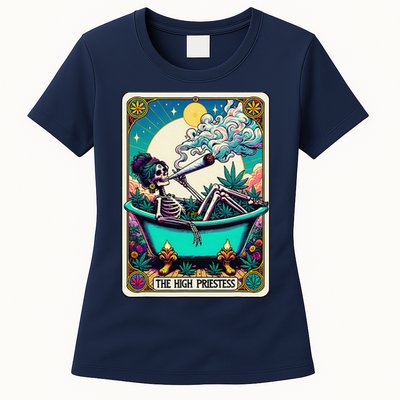 The High Priest.Ess Retro Skeleton Marijuana Weed Tarot Card Womens T-Shirt