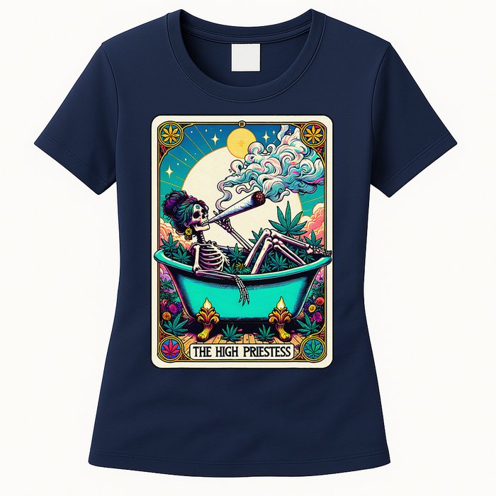 The High Priest.Ess Retro Skeleton Marijuana Weed Tarot Card Womens T-Shirt