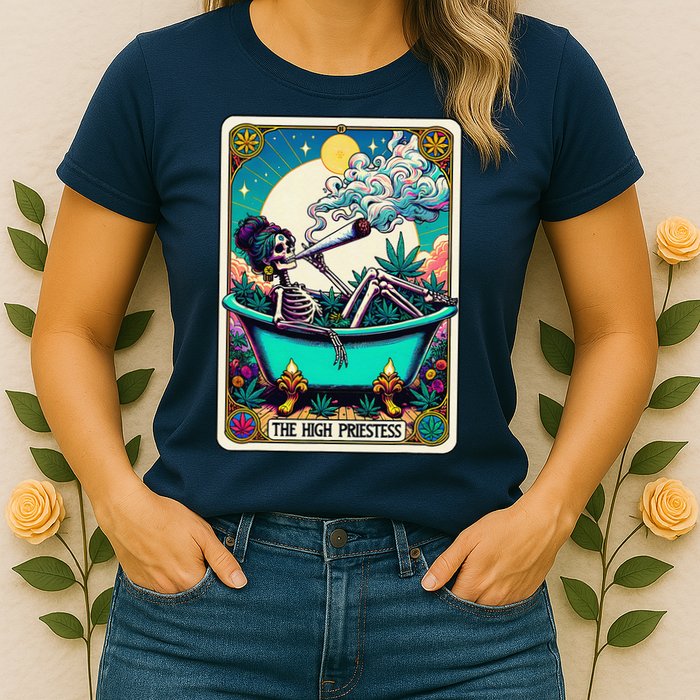 The High Priest.Ess Retro Skeleton Marijuana Weed Tarot Card Womens T-Shirt