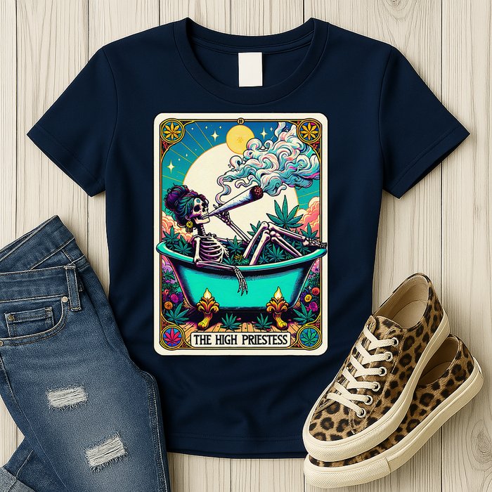 The High Priest.Ess Retro Skeleton Marijuana Weed Tarot Card Womens T-Shirt