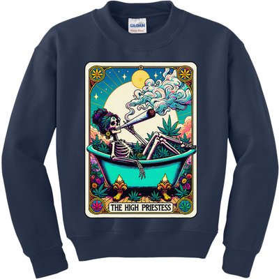 The High Priest.Ess Retro Skeleton Marijuana Weed Tarot Card Kids Sweatshirt