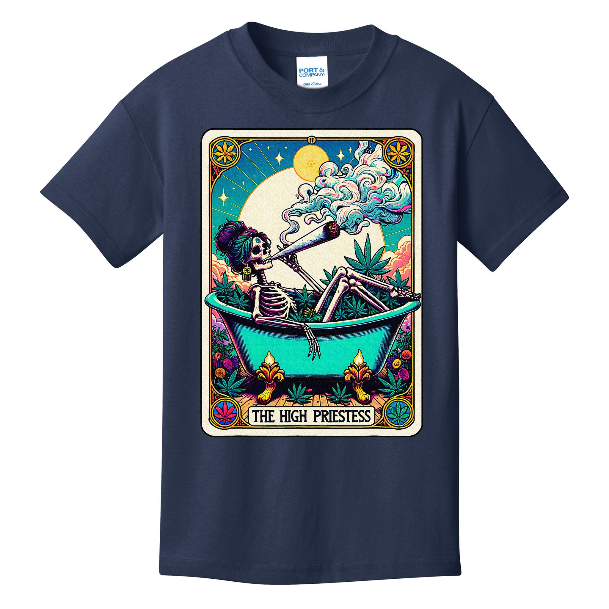 The High Priest.Ess Retro Skeleton Marijuana Weed Tarot Card Kids T-Shirt