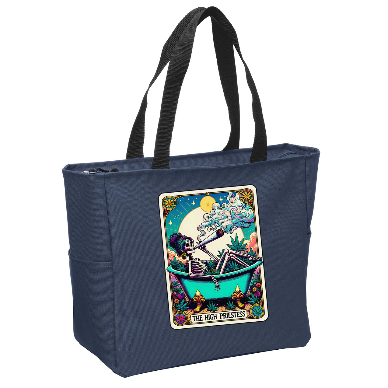 The High Priest.Ess Retro Skeleton Marijuana Weed Tarot Card Zip Tote Bag