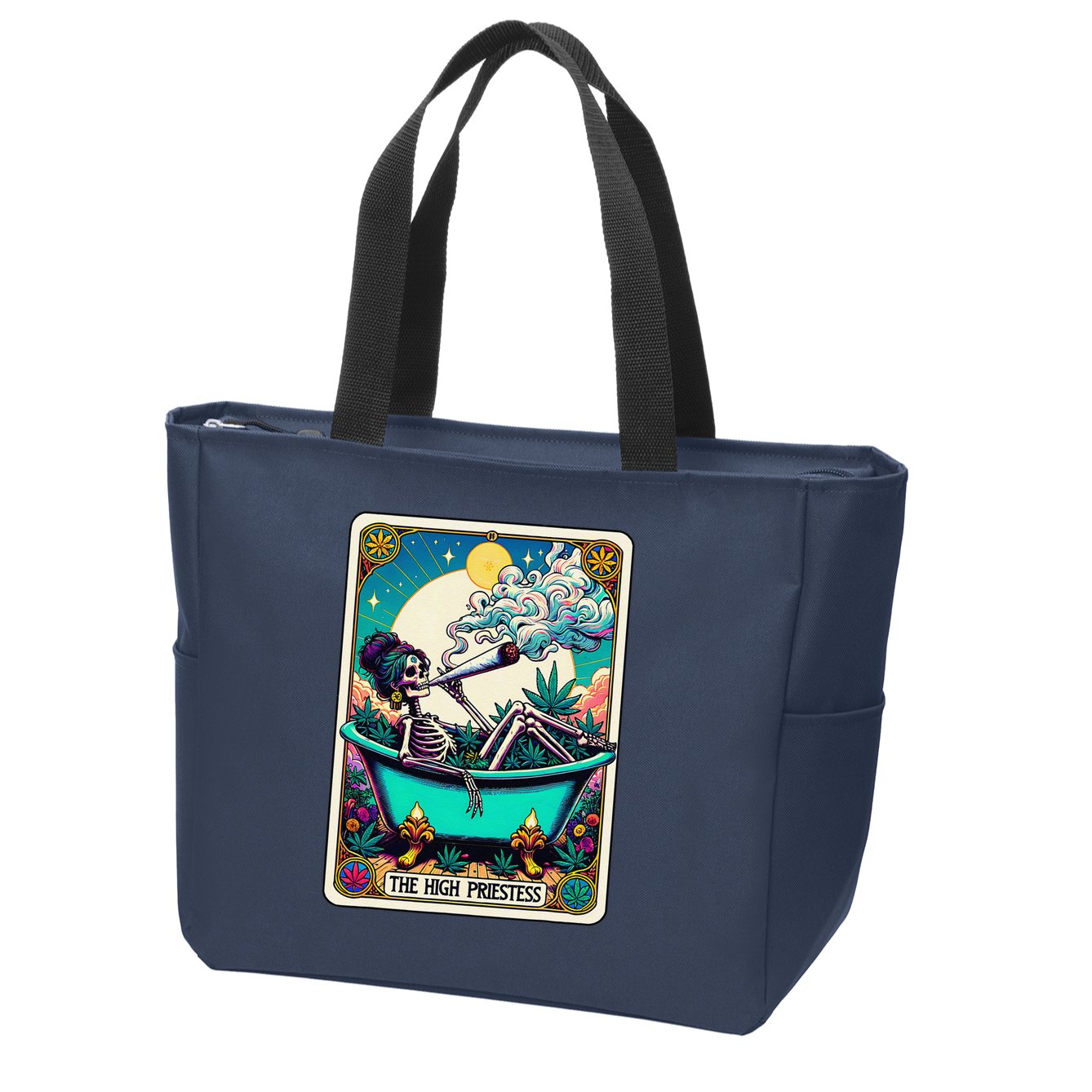 The High Priest.Ess Retro Skeleton Marijuana Weed Tarot Card Zip Tote Bag