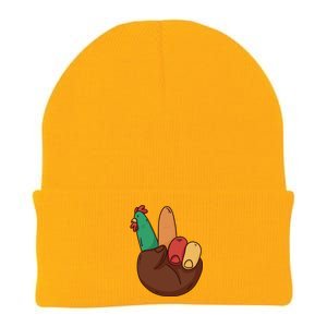 Turkey Hand Peace Sign Holiday Knit Cap Winter Beanie