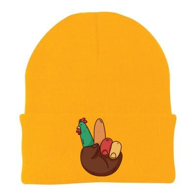 Turkey Hand Peace Sign Holiday Knit Cap Winter Beanie