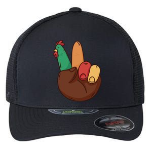 Turkey Hand Peace Sign Holiday Flexfit Unipanel Trucker Cap