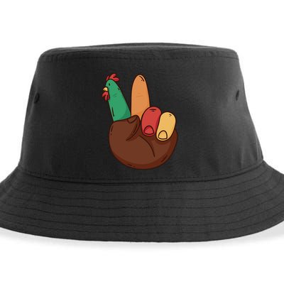 Turkey Hand Peace Sign Holiday Sustainable Bucket Hat