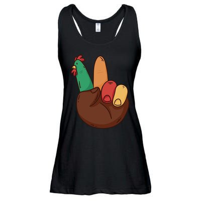 Turkey Hand Peace Sign Holiday Ladies Essential Flowy Tank
