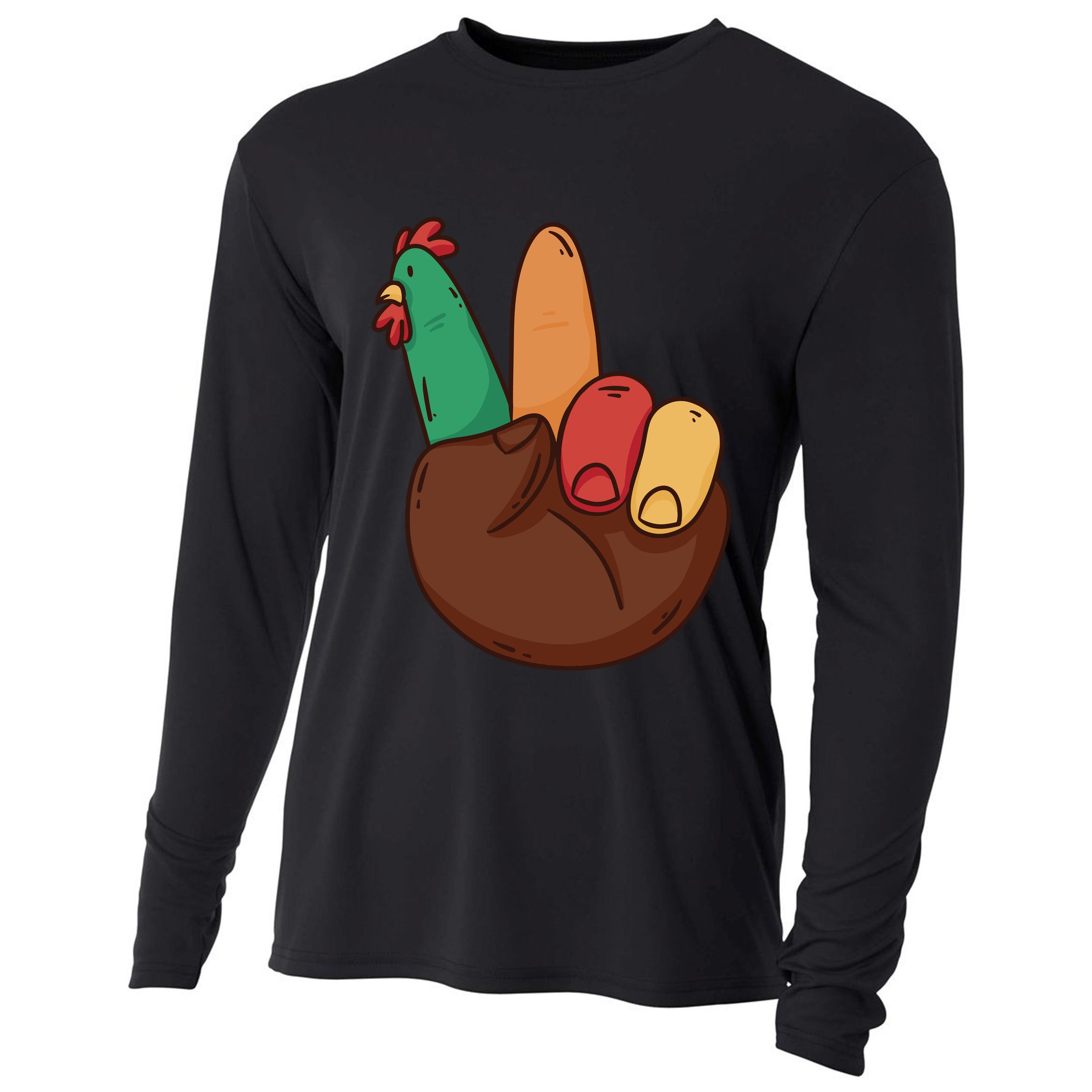 Turkey Hand Peace Sign Holiday Cooling Performance Long Sleeve Crew