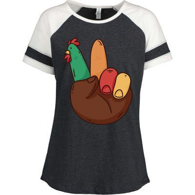 Turkey Hand Peace Sign Holiday Enza Ladies Jersey Colorblock Tee